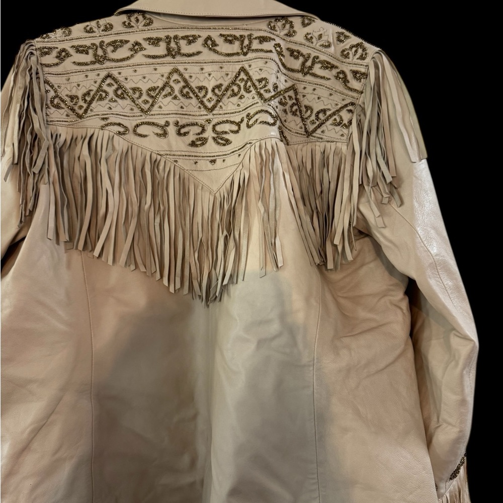 Shyanne Women's Fringe Embellished Leather Blazer - Picture 8 of 9